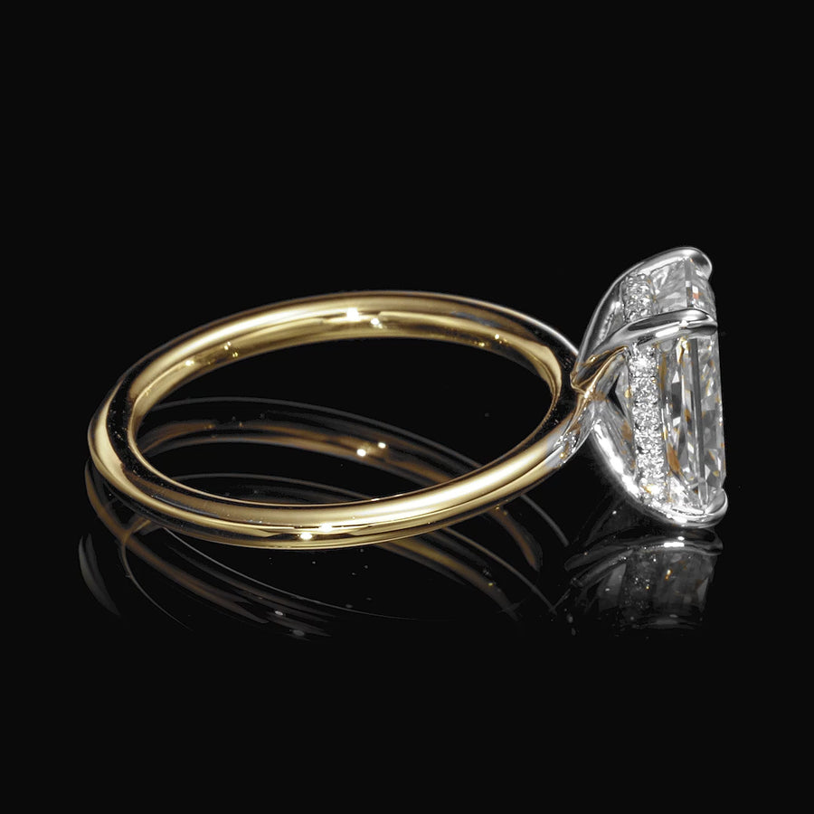 2.18 Carats Lab Grown Radiant Cut Two Tone Solitaire Hidden Halo Diamond Engagement Ring