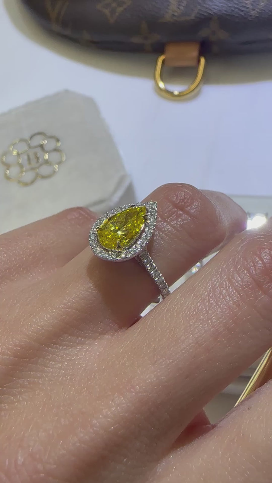2.08 ct Fancy Vivid Yellow Pear Shaped Diamond Engagement Ring