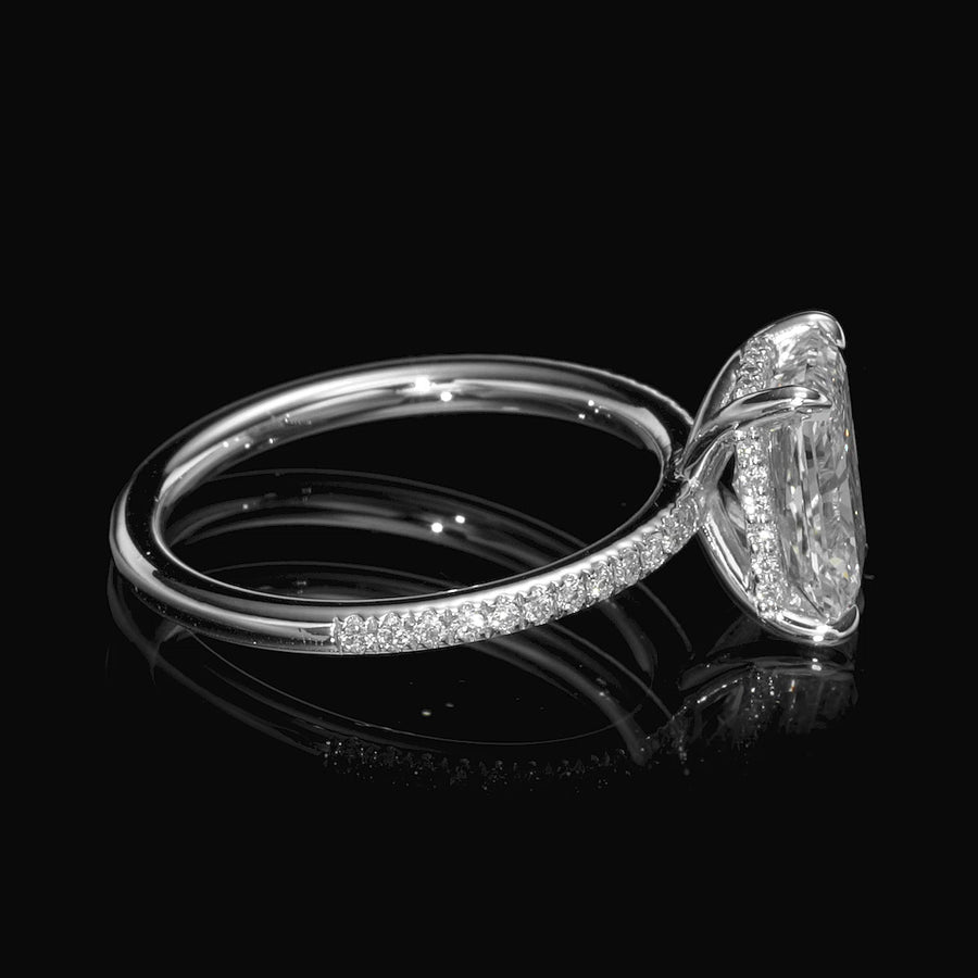 2.38 Carats Lab Grown Radiant Cut Micropaved Side Stones Hidden Halo Diamond Engagement Ring