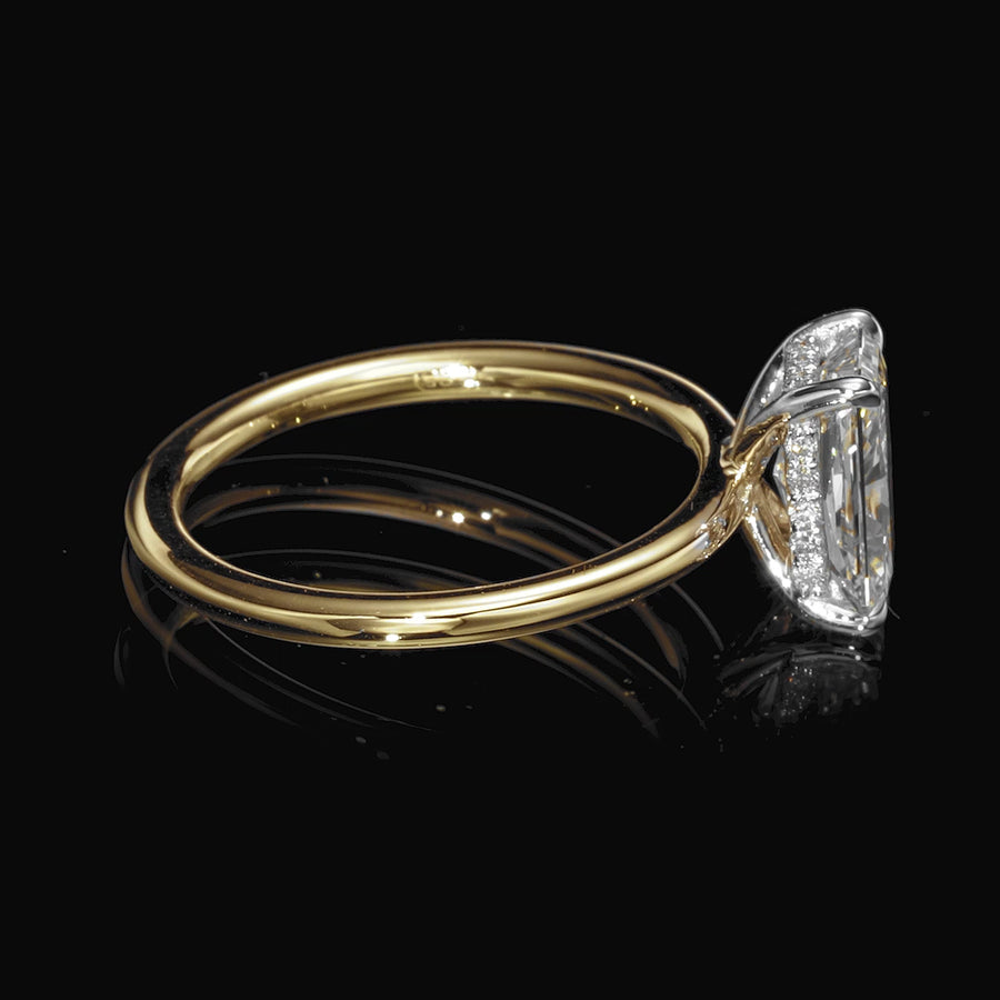 1.76 Carats Lab Grown Radiant Cut Two Tone Solitaire Hidden Halo Diamond Engagement Ring
