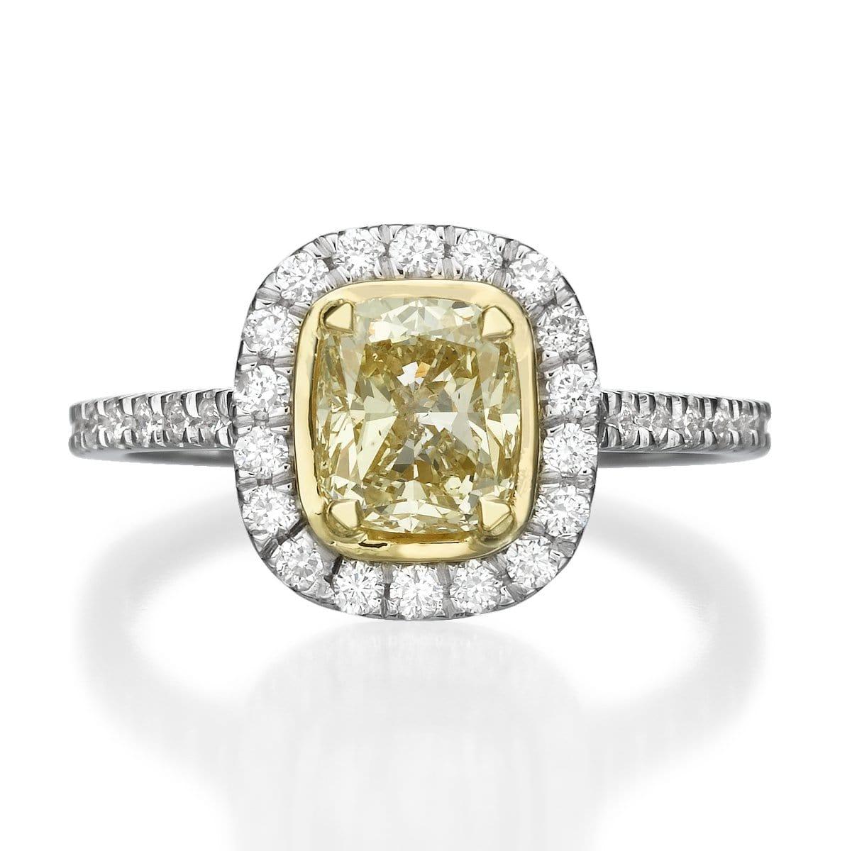 1.42 ct Fancy Yellow Cushion Cut Diamond Engagement Ring - BenzDiamonds