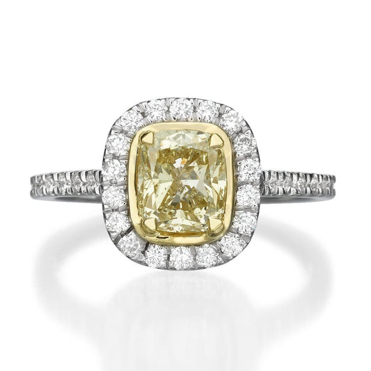1.42 ct Fancy Yellow Cushion Cut Diamond Engagement Ring - BenzDiamonds