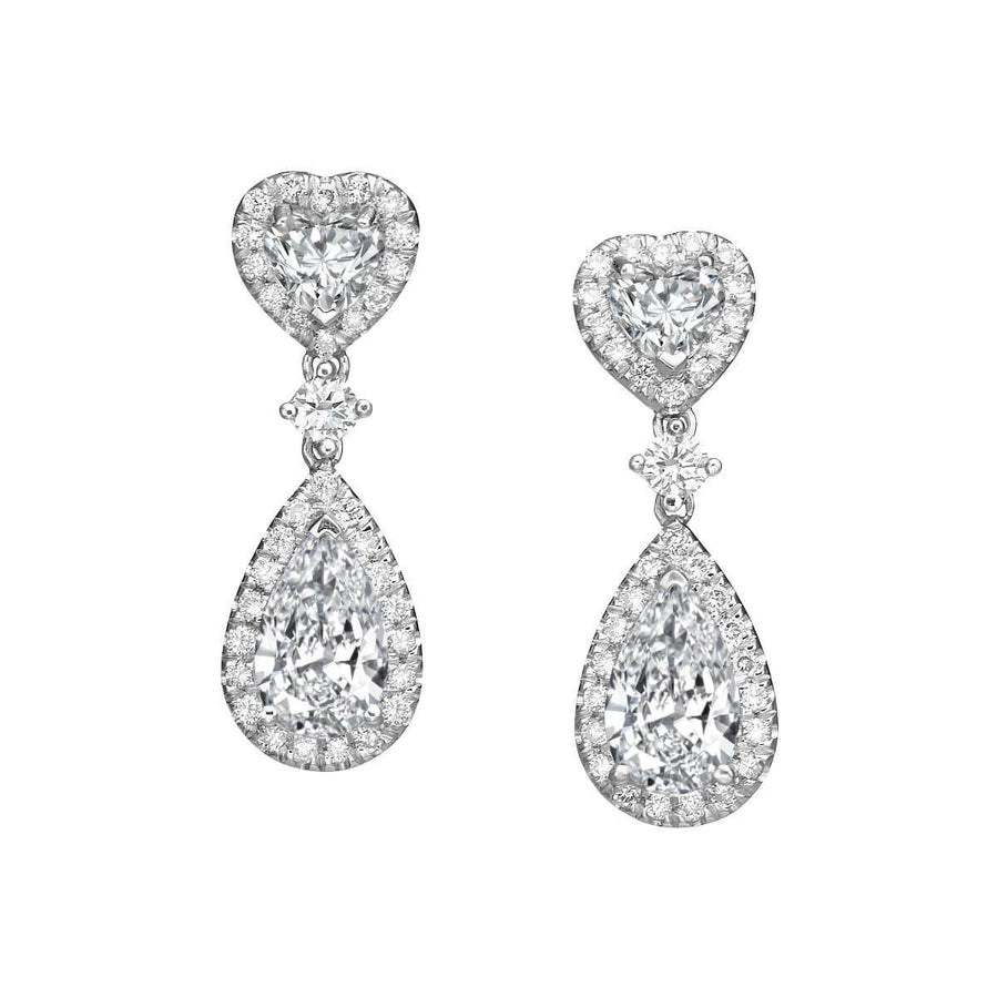 Extraordinary 4.08 ct Heart & Pear Shaped Diamond Drop Earrings - BenzDiamonds