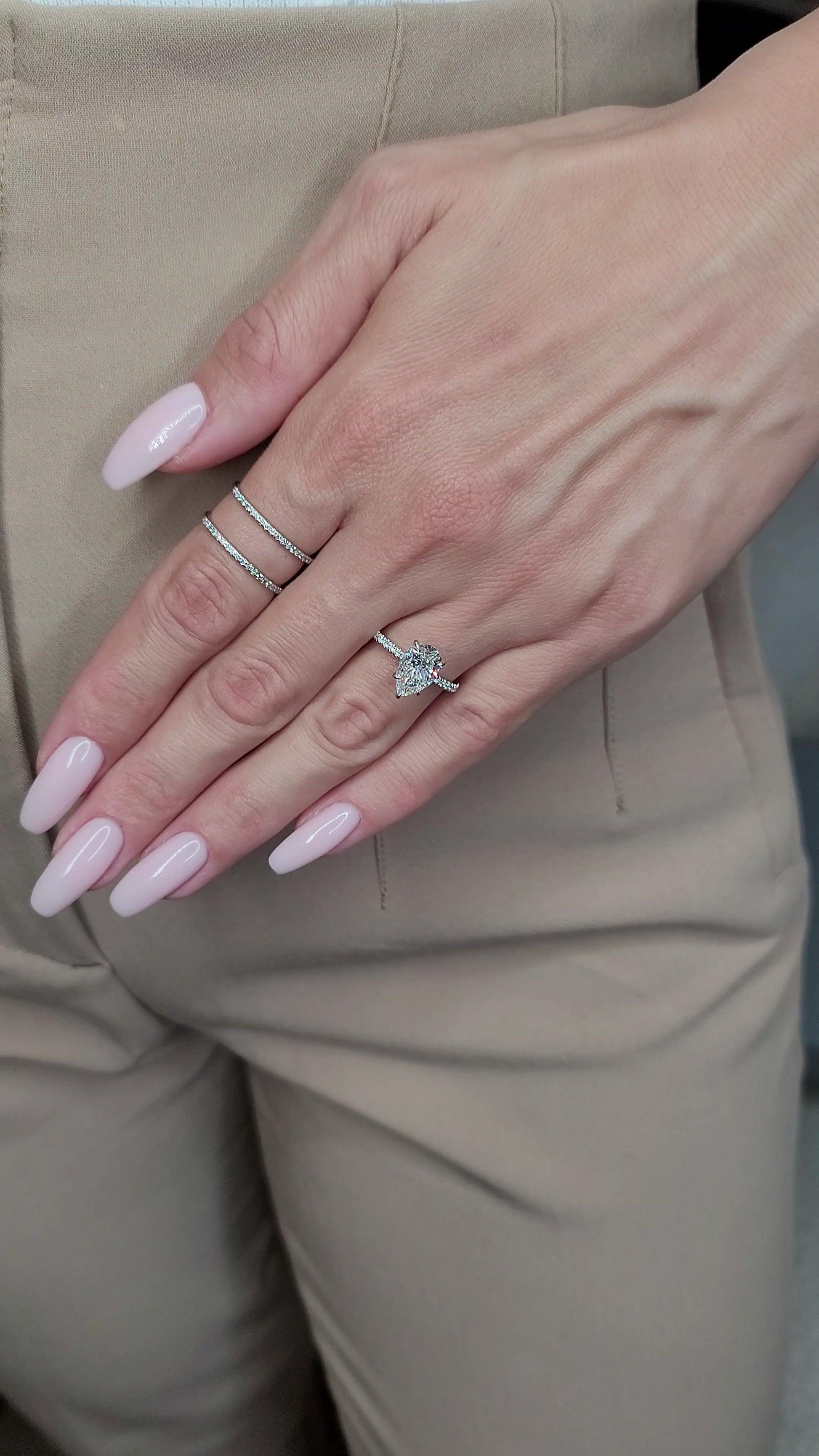 2 Carat Pear Pear Shaped Micropaved Side Stones Hidden Halo Diamond Engagement Ring - BenzDiamonds