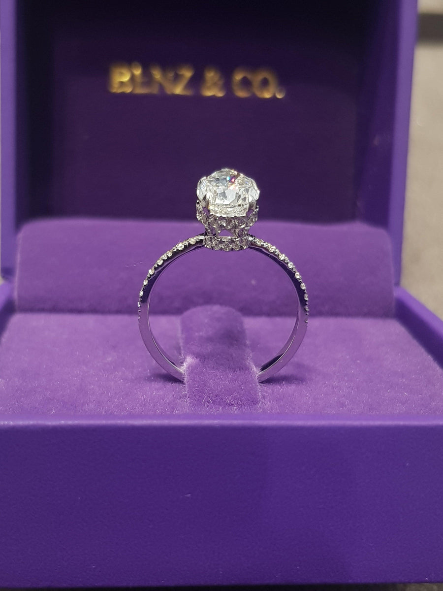 2.65 Carats Pear Shape Side Stones Majestic Hidden Halo Diamond Engagement Ring - BenzDiamonds