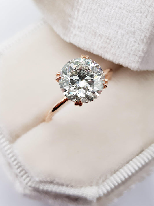 2.70 Carats Round Brilliant Double Prong Hidden Halo Diamond Engagement Ring - BenzDiamonds