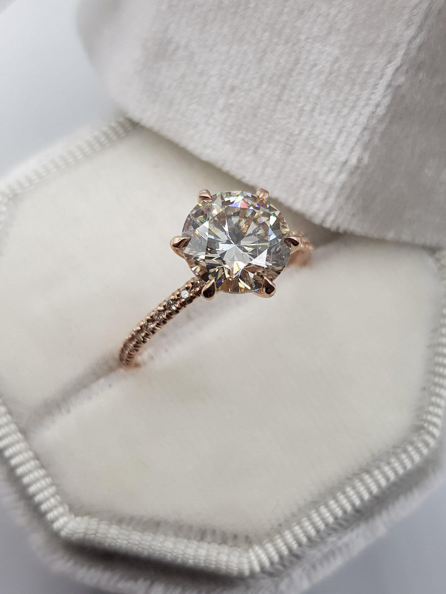 2.25 Carat Round Brilliant Cut Micropave Side Stones Diamond Engagement Ring - BenzDiamonds