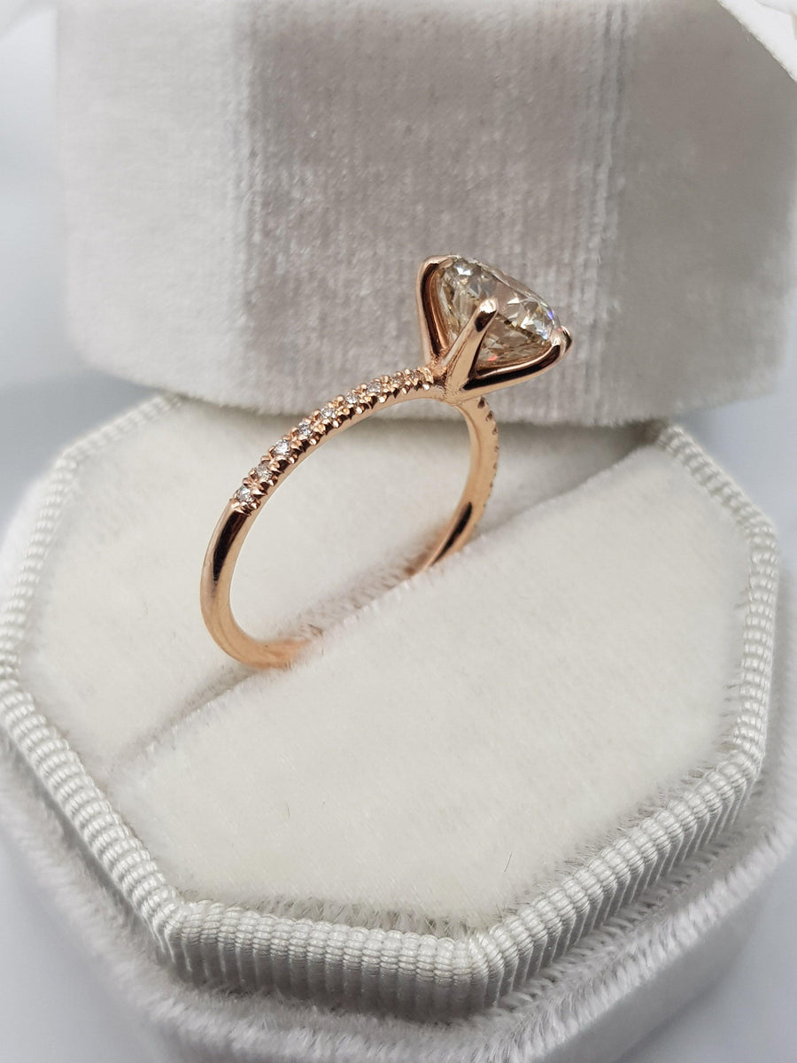 2.20 Carat Round Brilliant Cut Micropave Side Stones Diamond Engagement Ring - BenzDiamonds