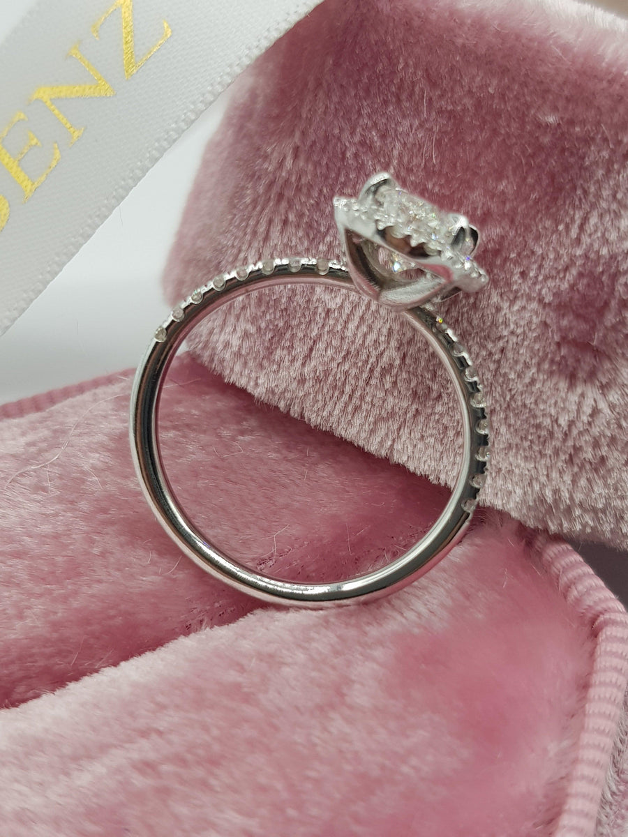 2 Carats Oval Cut Micropave Halo Side Stones Diamond Engagement Ring - BenzDiamonds