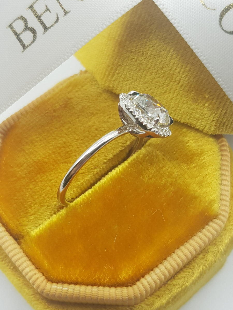 2.20 Carats Cushion Cut Halo Diamond Engagement Ring - BenzDiamonds