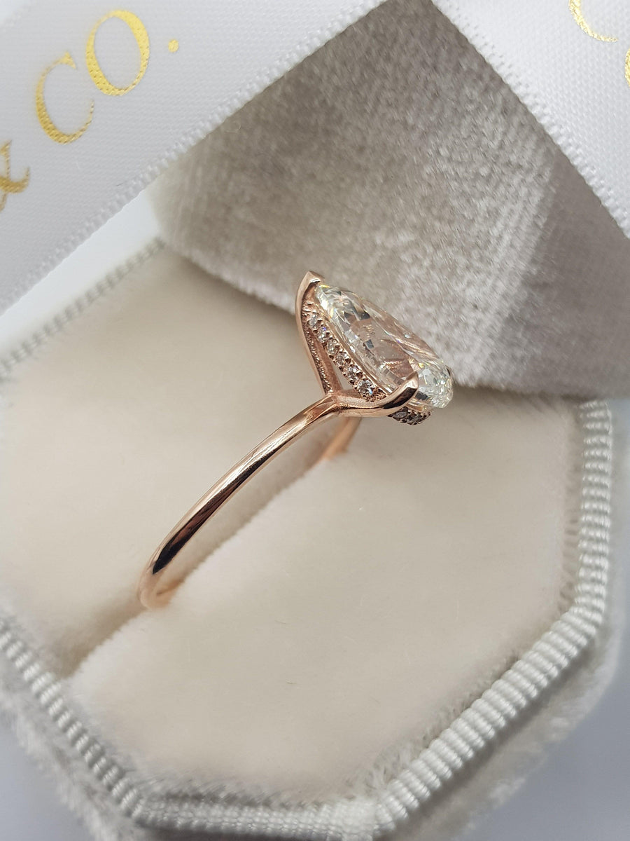 2.15 Carats Pear Shape Hidden Halo Diamond Engagement Ring - BenzDiamonds