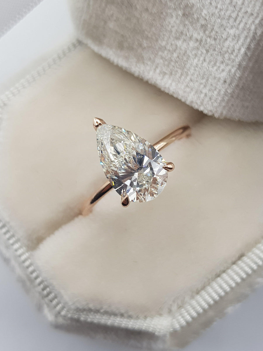 2.15 Carats Pear Shape Hidden Halo Diamond Engagement Ring - BenzDiamonds