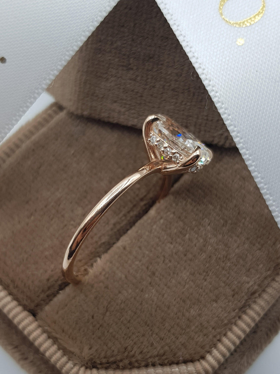 1.70 Carats Oval Cut Solitaire Hidden Halo Diamond Engagement Ring - BenzDiamonds