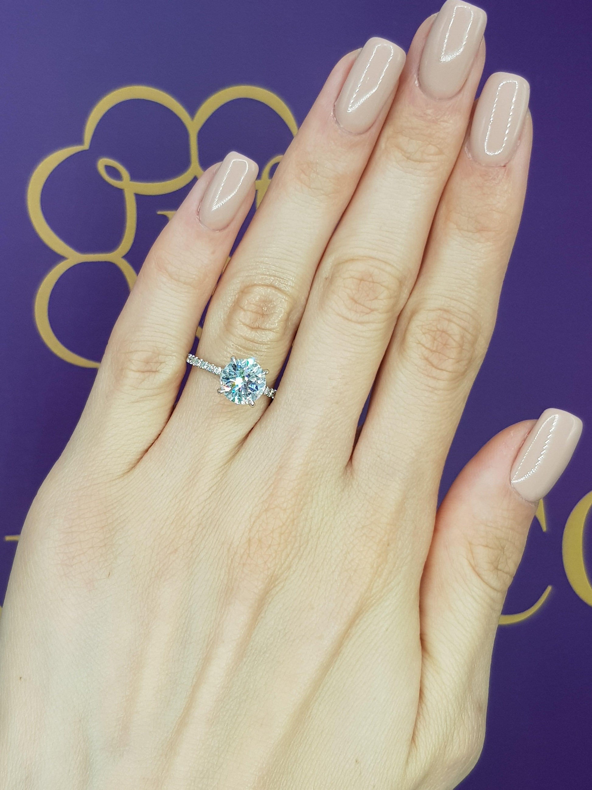 2.50 Carats Round Brilliant Cut Micropave Side Stones Hidden Halo Diamond Engagement Ring - BenzDiamonds