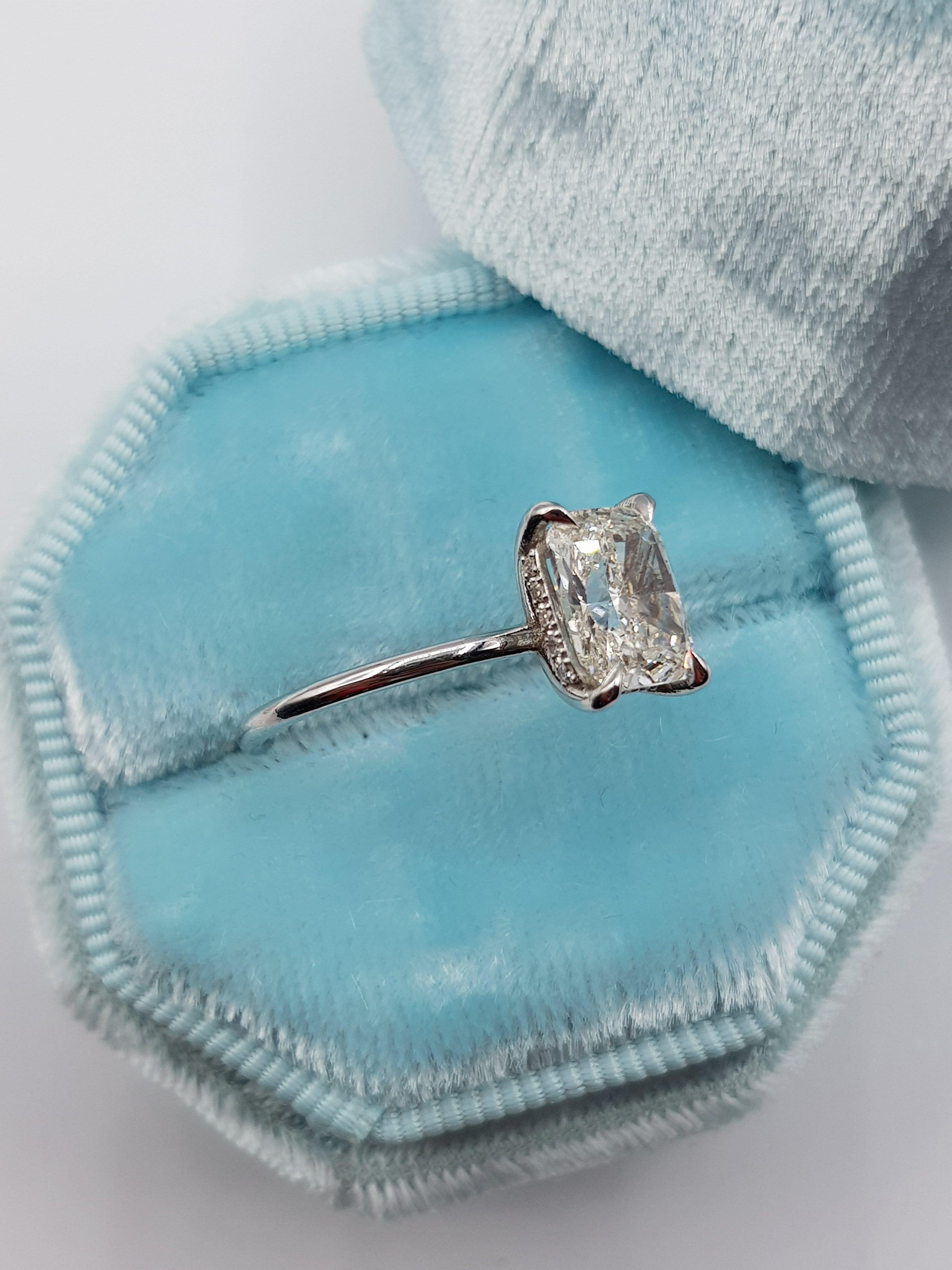 2.15 Carat Cushion Cut Hidden Halo Diamond Engagement Ring – Benz & Co ...