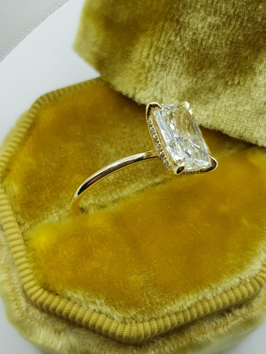 2.20 Carats Radiant Cut Solitaire Hidden Halo Diamond Engagement Ring - BenzDiamonds