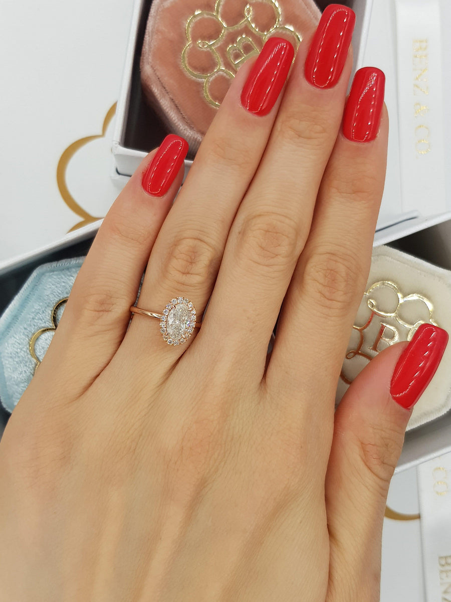 1.20 Carats Oval Cut Halo Diamond Engagement Ring - BenzDiamonds