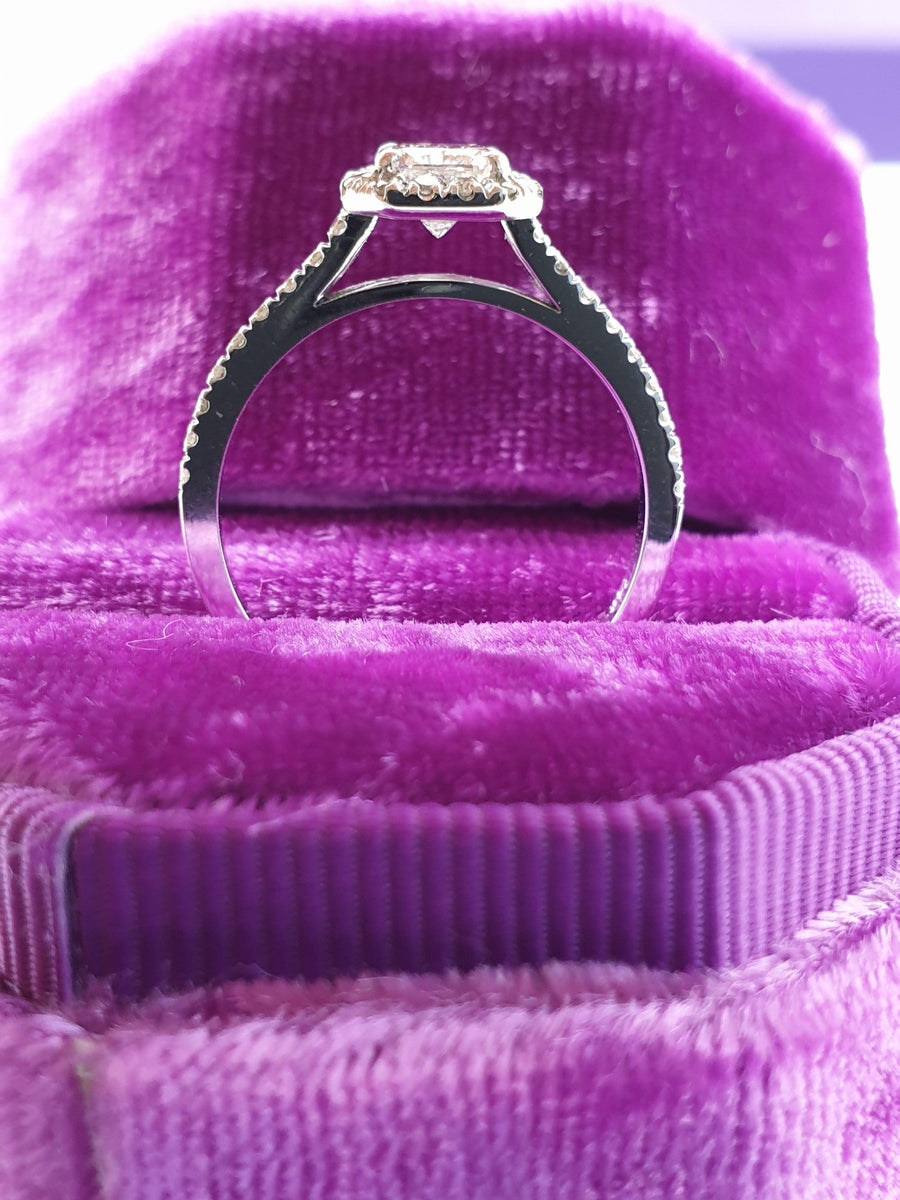 1.40 Carats Radiant Cut Halo Micropaved Diamond Engagement Ring - BenzDiamonds