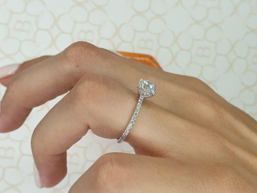 1.20 Carats Round Brilliant Cut Micropave Side Stones Hidden Halo Diamond Engagement Ring - BenzDiamonds