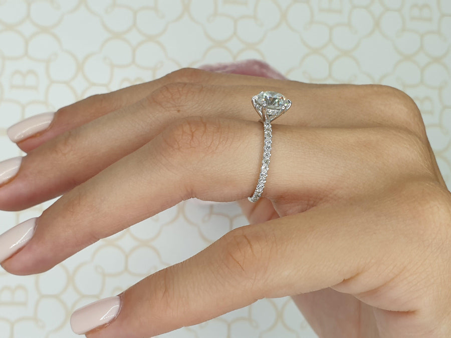 1.55 Carats Round Brilliant Cut Micropave Side Stones Hidden Halo Diamond Engagement Ring - BenzDiamonds