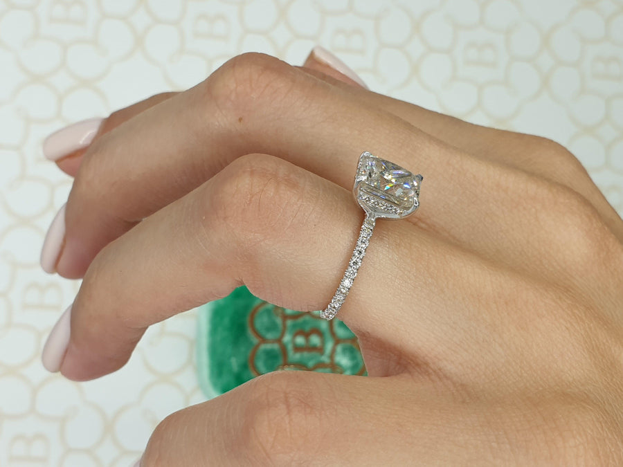 3.50 Carats Radiant Cut Micropave Side Stones Hidden Halo Diamond Engagement Ring - BenzDiamonds