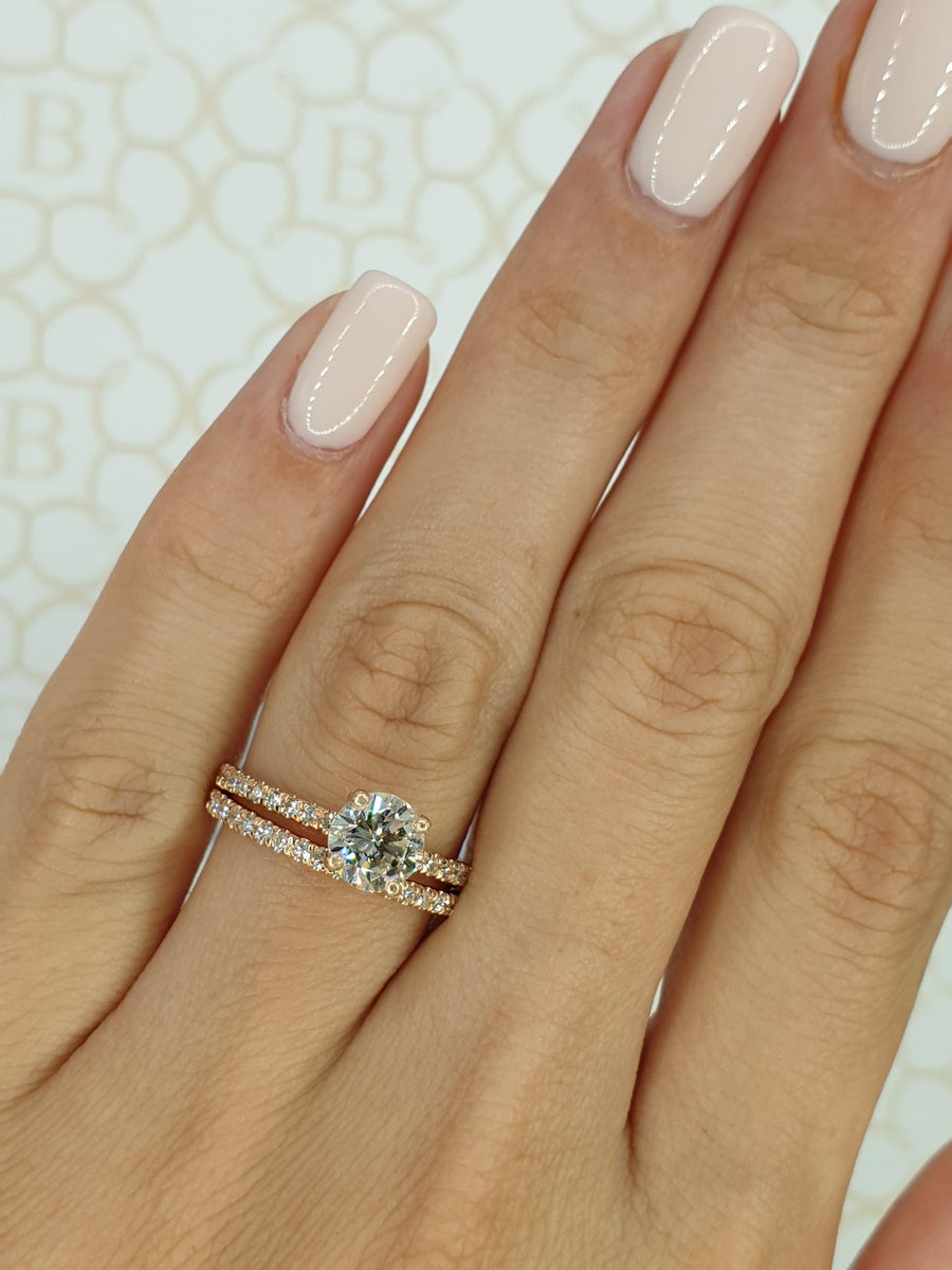 1.80 Carats Round Brilliant Cut Micropave Side Stones Diamond Engagement Bridal Set - BenzDiamonds