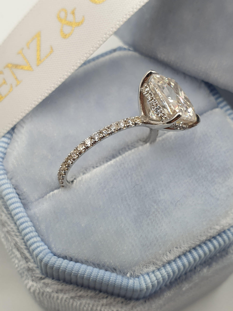 3.50 Carats Radiant Cut Micropave Side Stones Hidden Halo Diamond Engagement Ring - BenzDiamonds