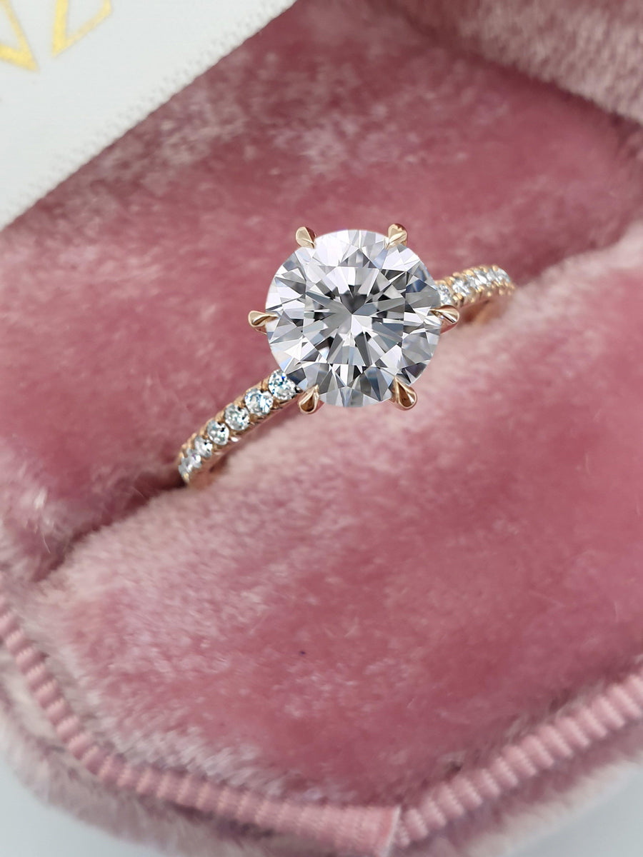 1.30 Carats Round Brilliant Cut Micropave Side Stones Diamond Engagement Ring - BenzDiamonds