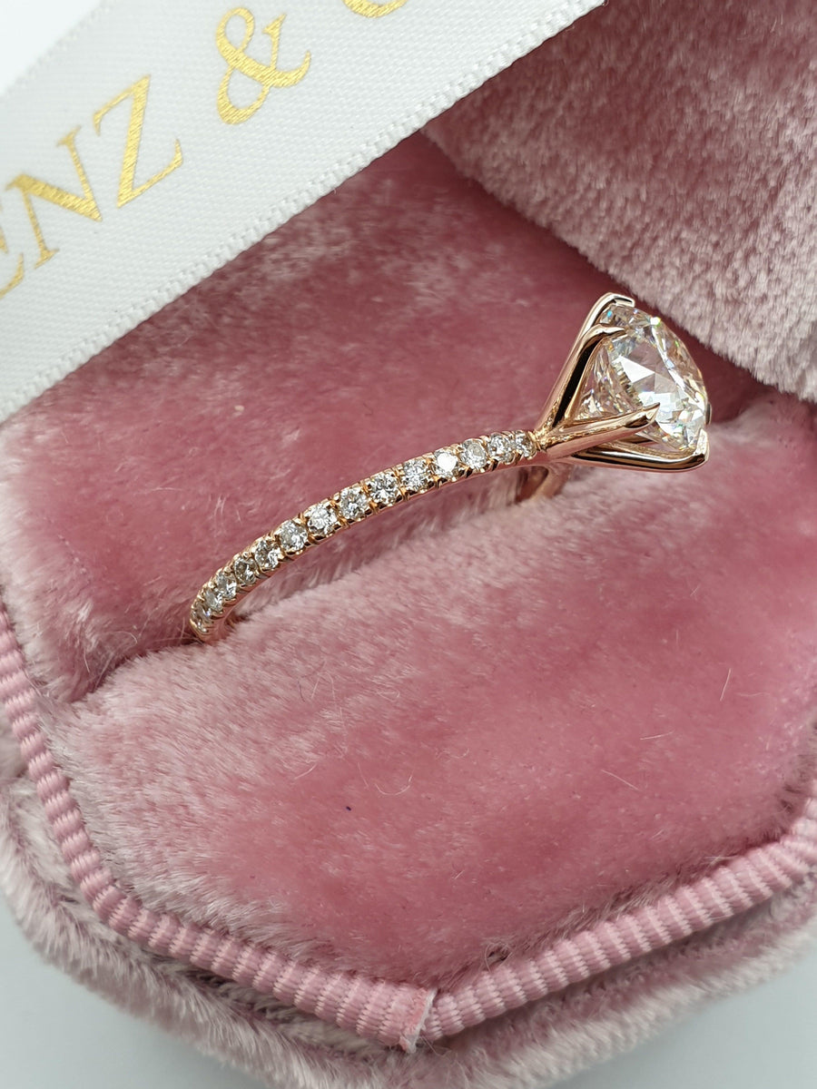1.30 Carats Round Brilliant Cut Micropave Side Stones Diamond Engagement Ring - BenzDiamonds