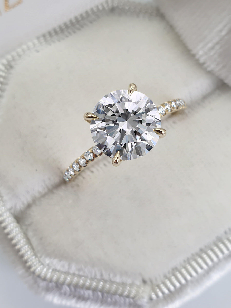 2.55 Carats Round Brilliant Cut Micropave Side Stones Diamond Engagement Ring - BenzDiamonds