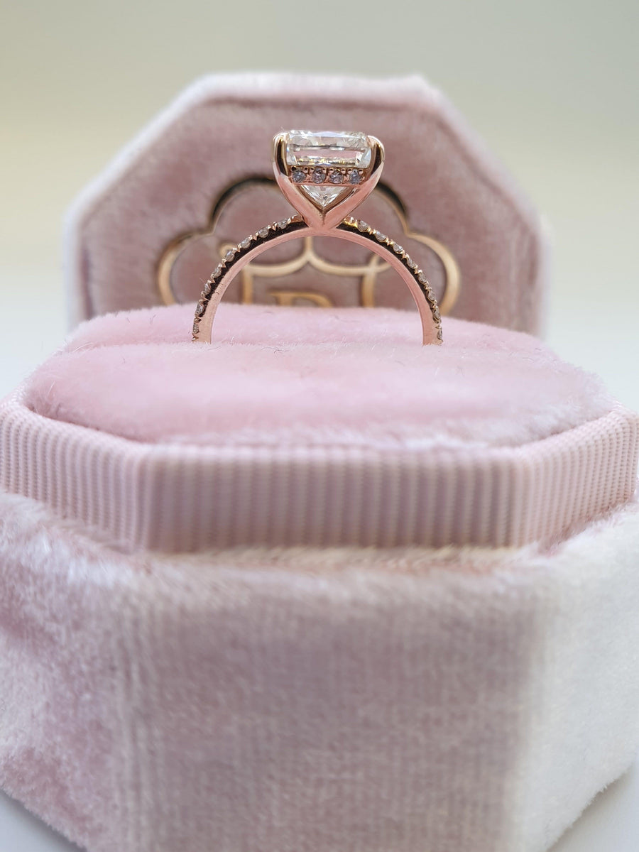 2.50 Carats Cushion Cut Micropave Side Stones Hidden Halo Diamond Engagement Ring - BenzDiamonds