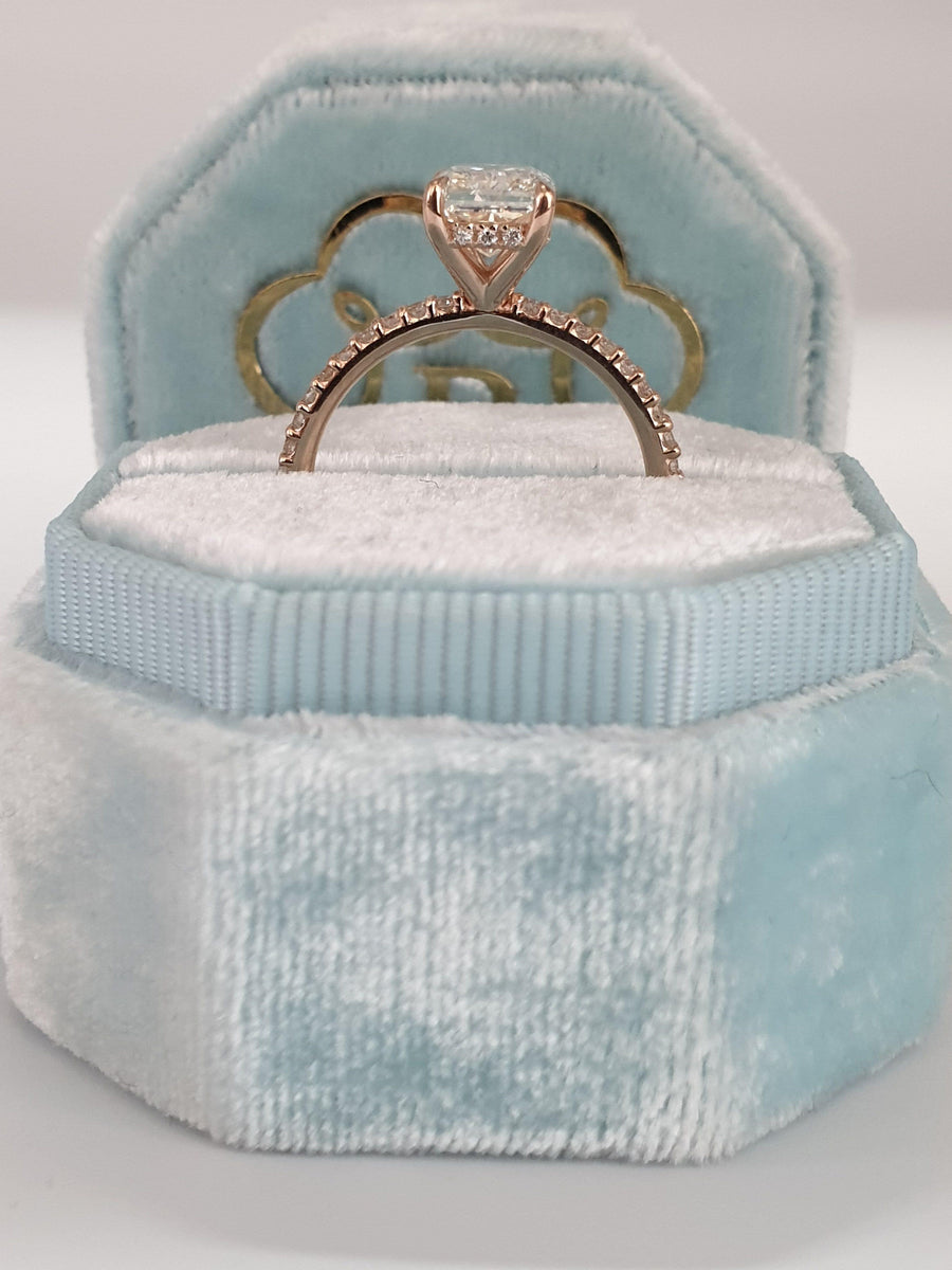 2 Carats Radiant Cut Micropaved Side Stones Hidden Halo Diamond Engagement Ring - BenzDiamonds