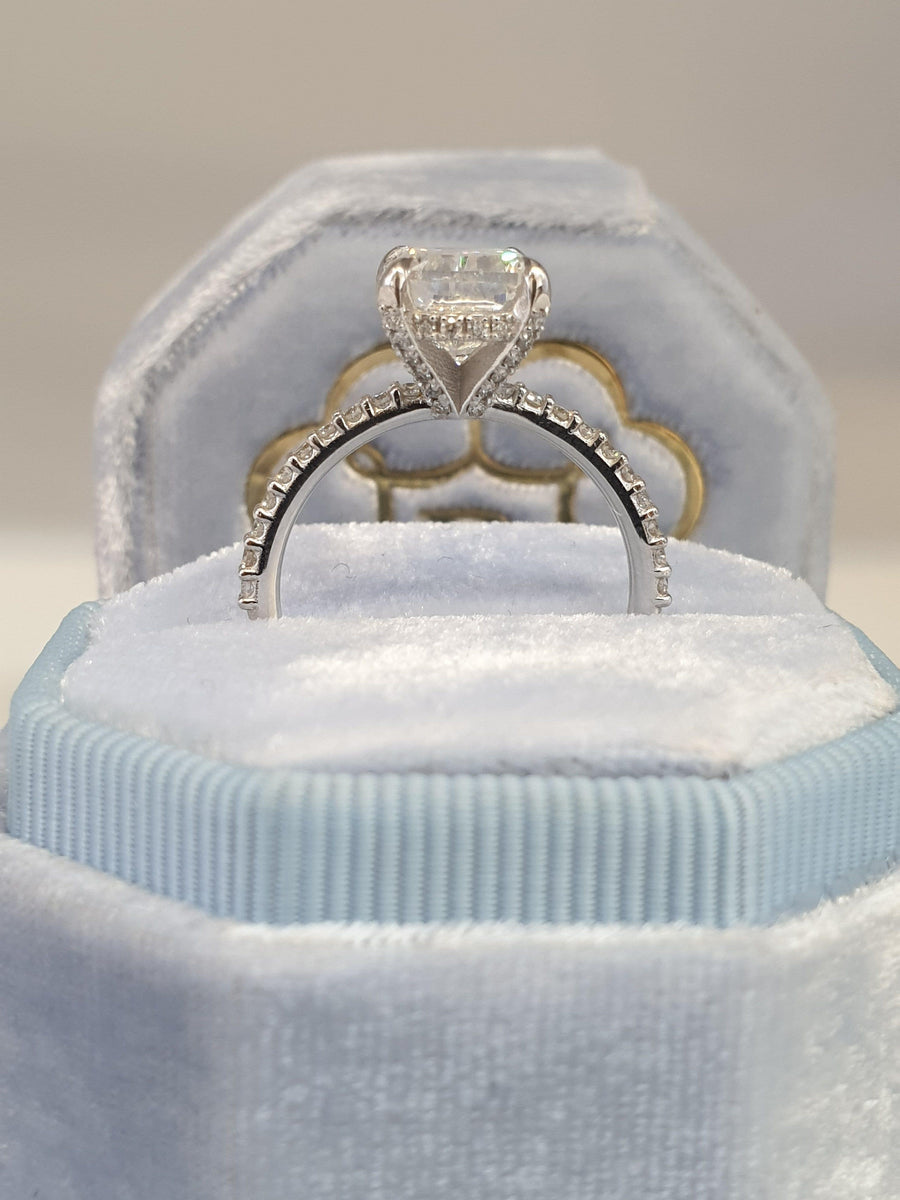 2.30 Carats Cushion Cut Micropave Side Stones Hidden Halo Diamond Engagement Ring - BenzDiamonds