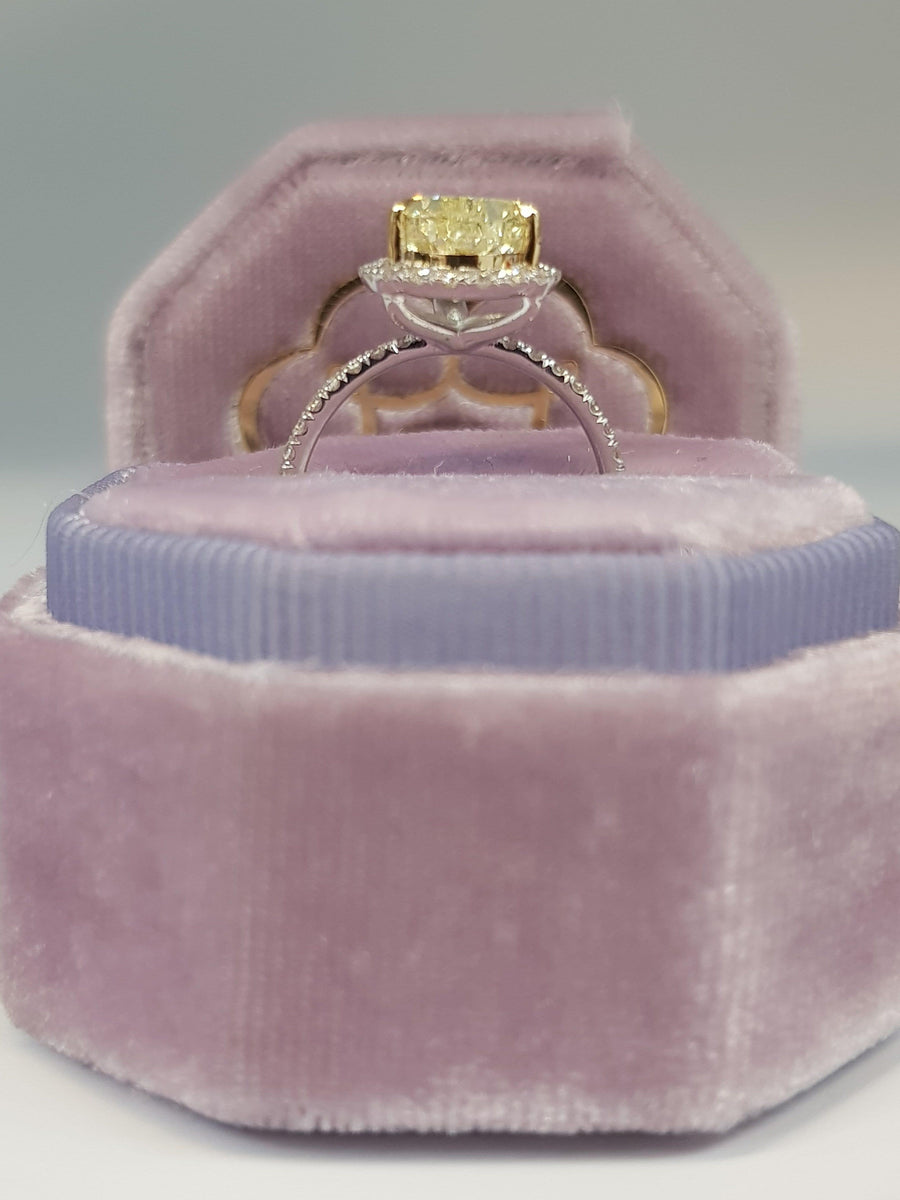 3.50 Carats Fancy Yellow Pear Shape Micropaved Halo Side Stones Diamond Engagement Ring - BenzDiamonds
