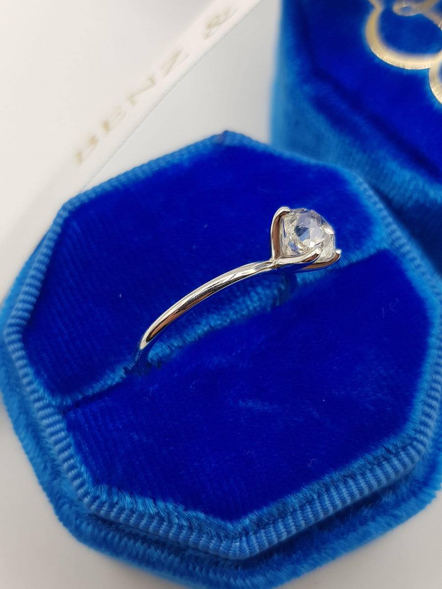 1.10 Carats Old Mine Cushion Cut Solitaire Diamond Engagement Ring - BenzDiamonds