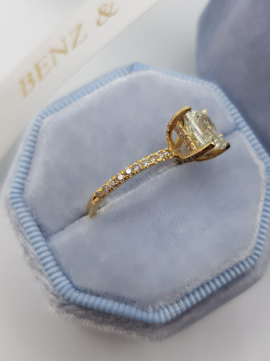 2.50 Carat Princess Cut Side Stones Hidden Halo Diamond Engagement Ring - BenzDiamonds