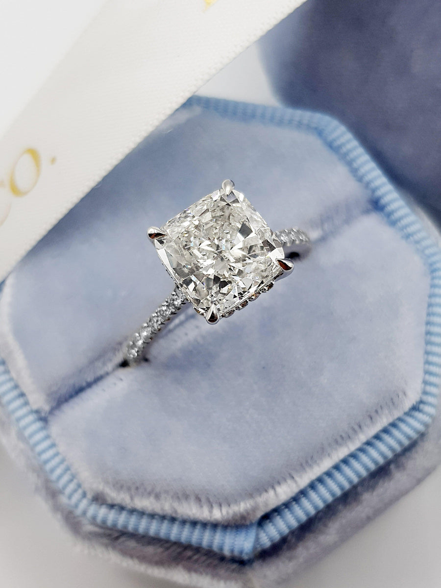 4 Carats Cushion Cut Cathedral Diamond Engagement Ring - BenzDiamonds