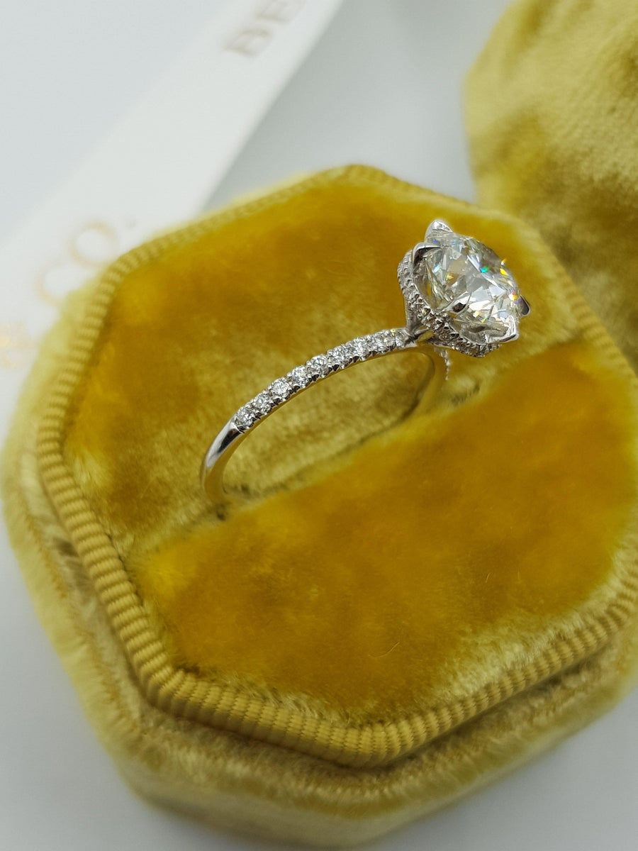 2.55 Carats Round Brilliant Cut Micropave Side Stones Hidden Halo Diamond Engagement Ring - BenzDiamonds