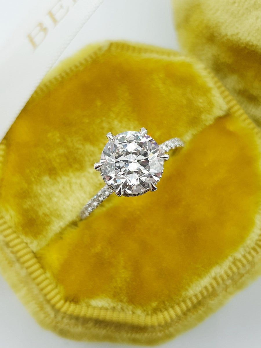 2.55 Carats Round Brilliant Cut Micropave Side Stones Hidden Halo Diamond Engagement Ring - BenzDiamonds