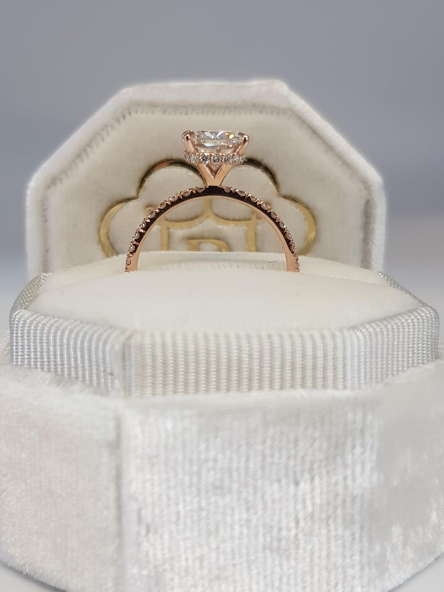2 Carats Cushion Cut Micropave Side Stones Hidden Halo Diamond Engagement Ring - BenzDiamonds