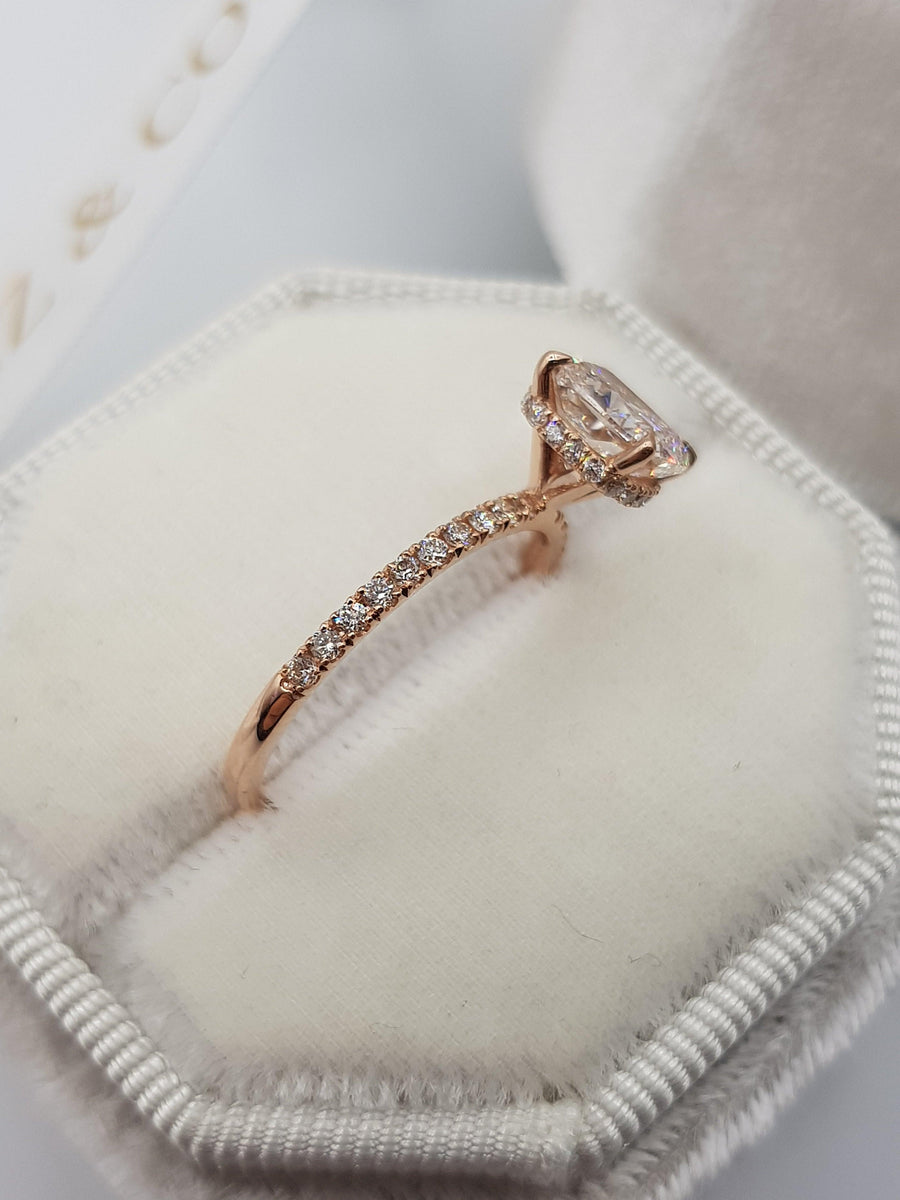 2 Carats Cushion Cut Micropave Side Stones Hidden Halo Diamond Engagement Ring - BenzDiamonds