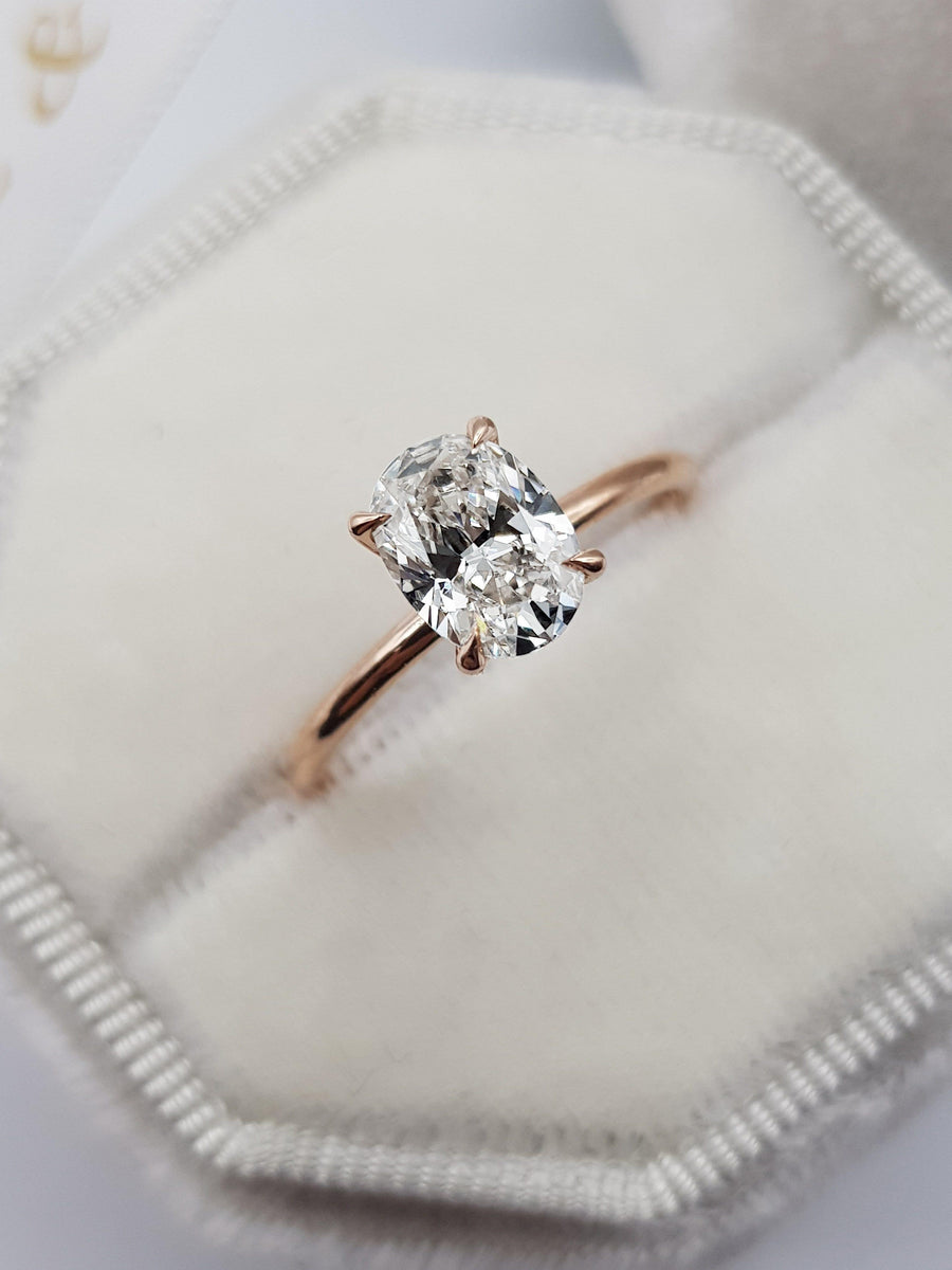 1.15 Carats Oval Cut Solitaire Hidden Halo Diamond Engagement Ring - BenzDiamonds