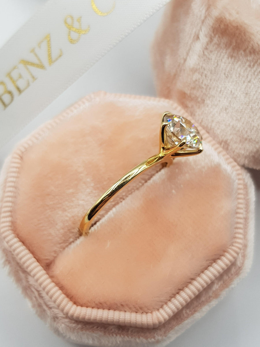 2 Carat Round Brilliant Cut Diamond Engagement Ring in Yellow Gold - BenzDiamonds