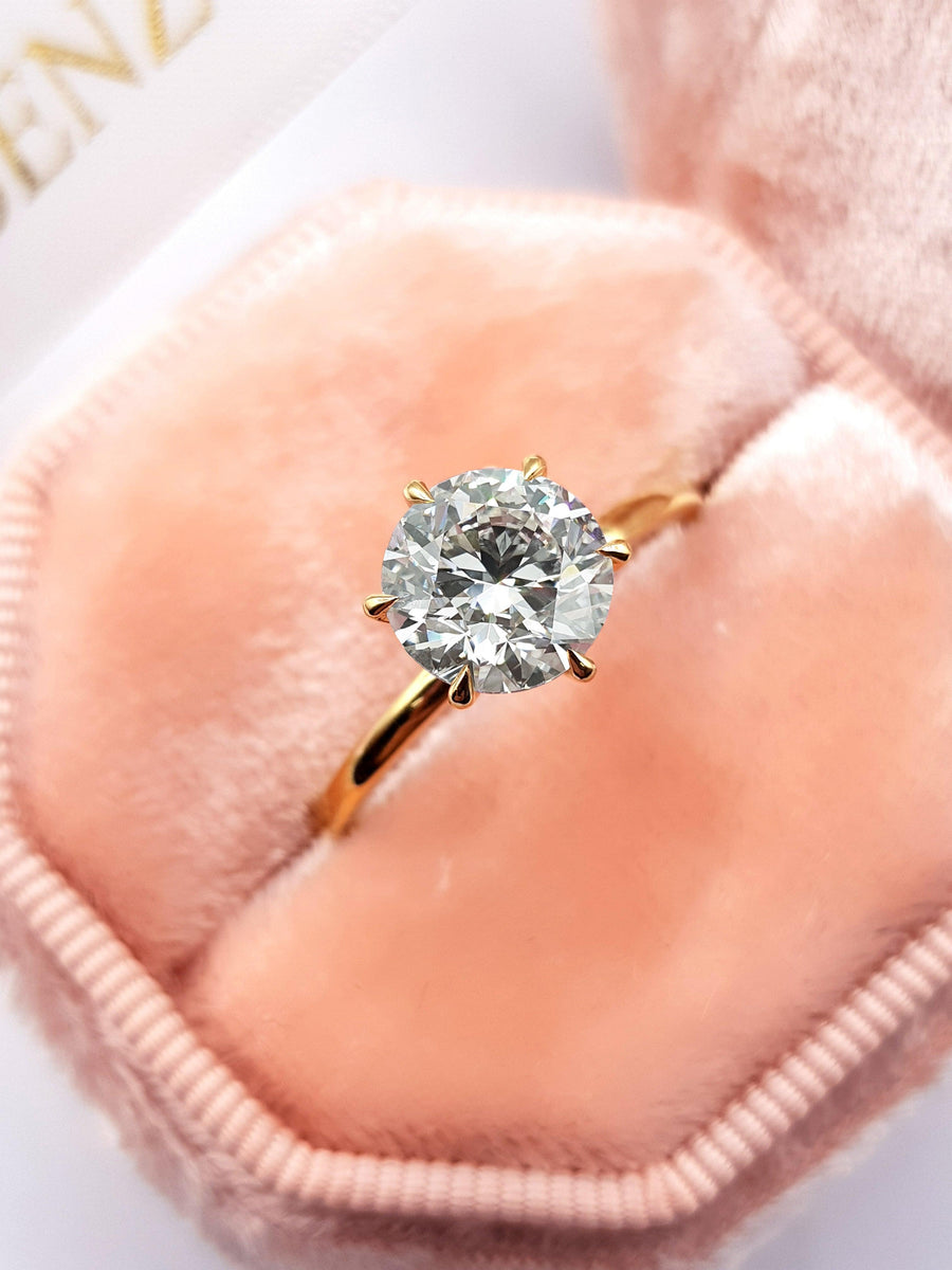 2 Carat Round Brilliant Cut Diamond Engagement Ring in Yellow Gold - BenzDiamonds
