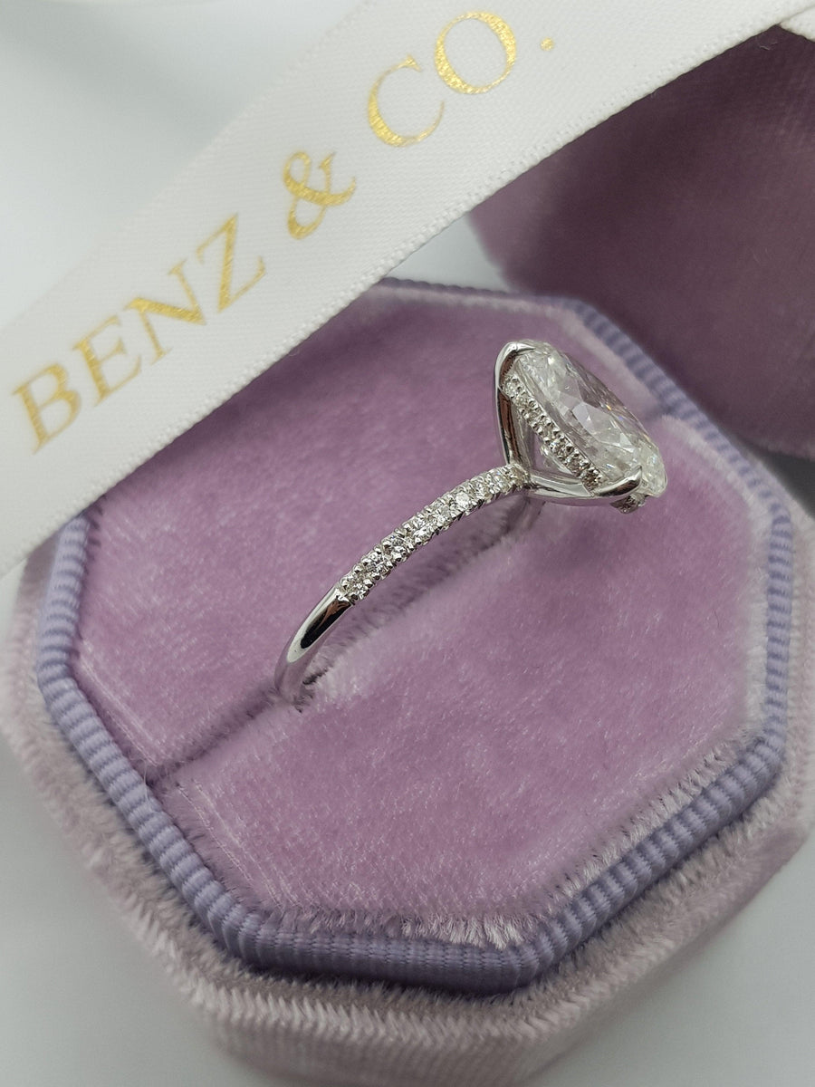 3.65 Carats Oval Cut Micropaved Side Stones Hidden Halo Diamond Engagement Ring - BenzDiamonds