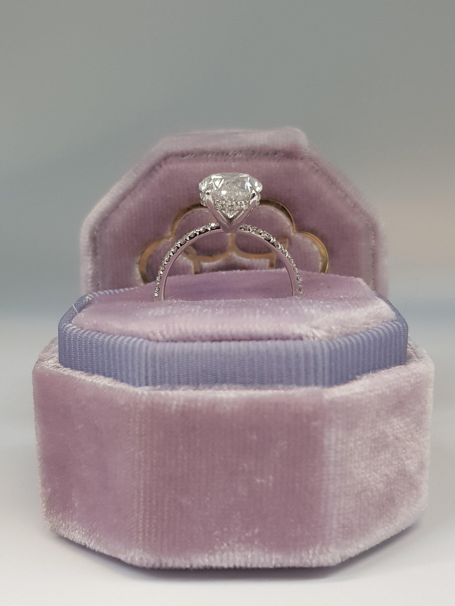 3.65 Carats Oval Cut Micropaved Side Stones Hidden Halo Diamond Engagement Ring - BenzDiamonds