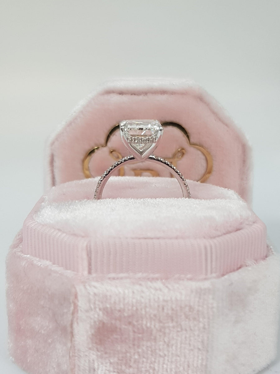 3.32 Carats Radiant Cut Micropaved Side Stones Hidden Halo Diamond Engagement Ring - BenzDiamonds