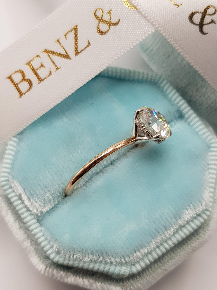 2.15 Carats Round Brilliant Cut Hidden Halo Two-Tone Diamond Engagement Ring - BenzDiamonds