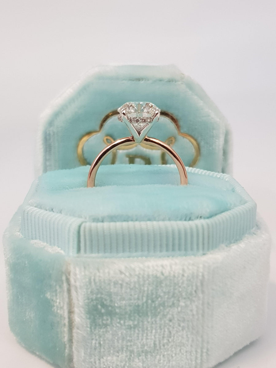 2.15 Carats Round Brilliant Cut Hidden Halo Two-Tone Diamond Engagement Ring - BenzDiamonds