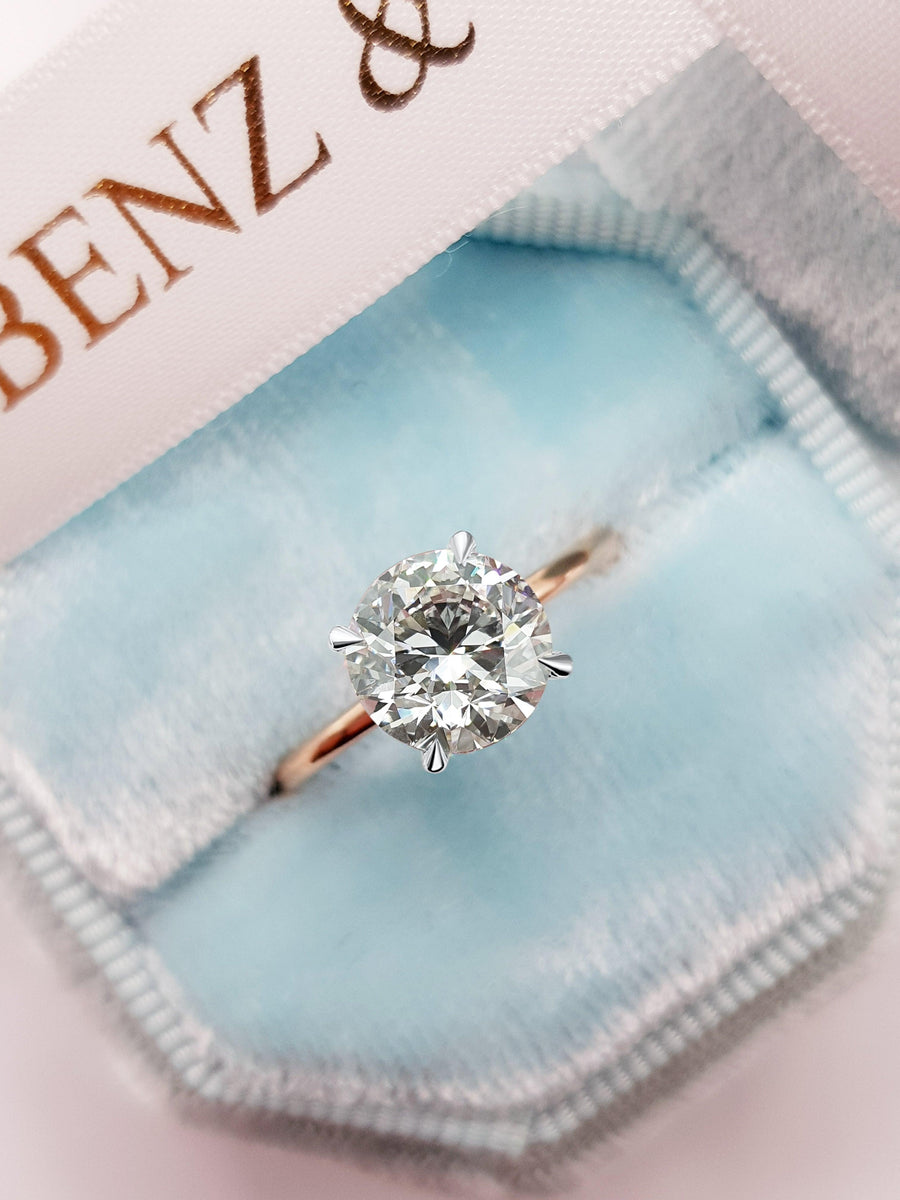 2.15 Carats Round Brilliant Cut Hidden Halo Two-Tone Diamond Engagement Ring - BenzDiamonds